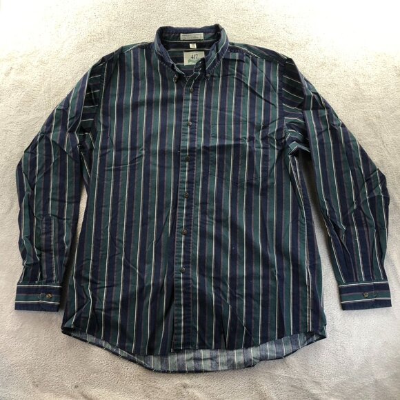 Van Heusen Mens 417 Shirt Medium Long Sleeve Pinstriped Green Button Down Casual - Picture 8 of 9